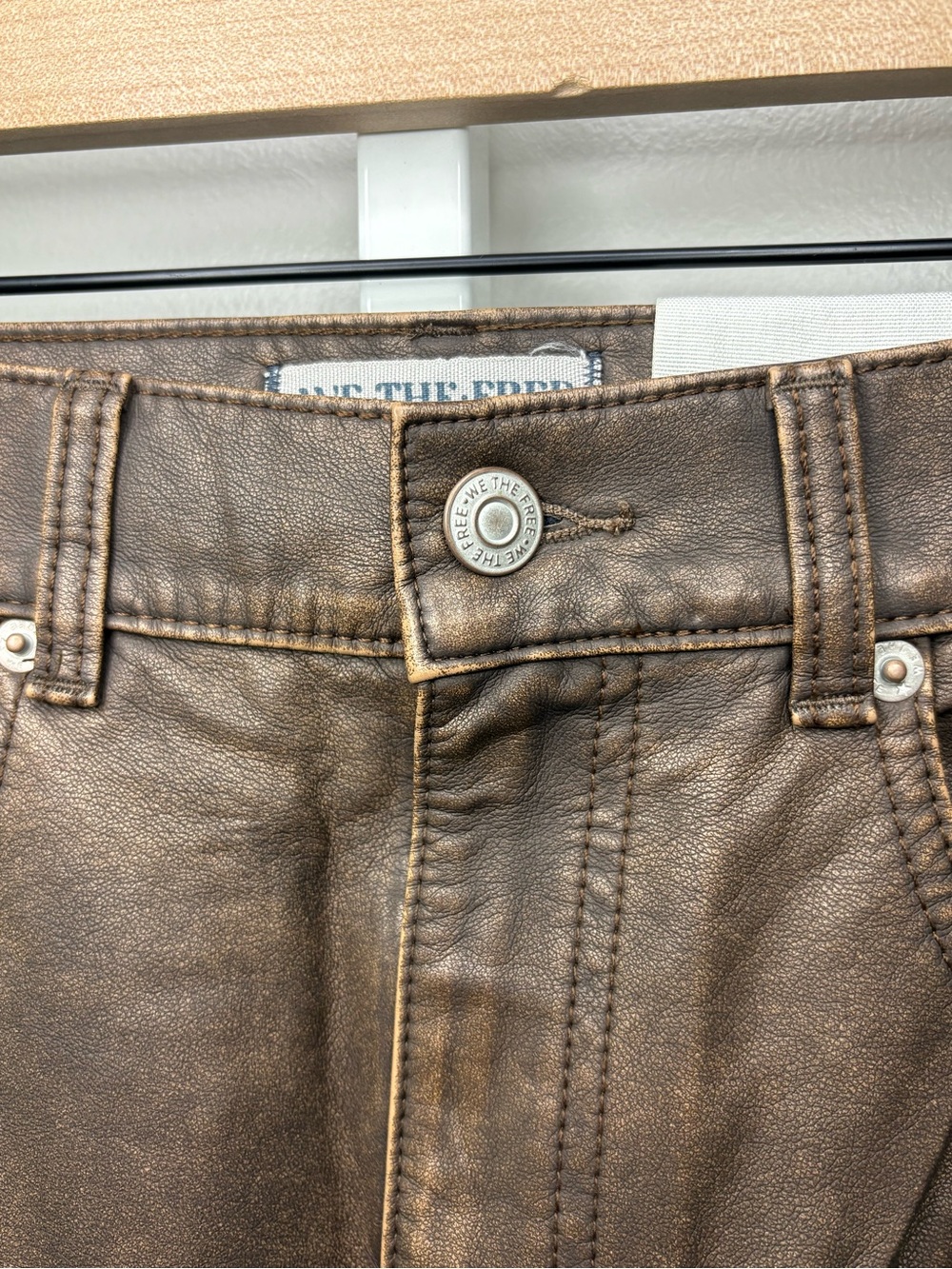 NWT We The Free Misha High Rise Wide Barrel Faux Leather Pants Bronze Brown 24 - Picture 3 of 8